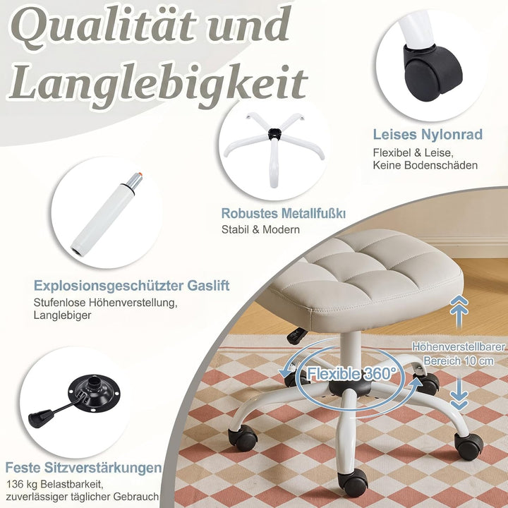 Bonnlo Bürostuhl ohne Armlehne, Kleiner komfortabler schreibtischstuhl mit Rollen, Drehstuhl Höhenve