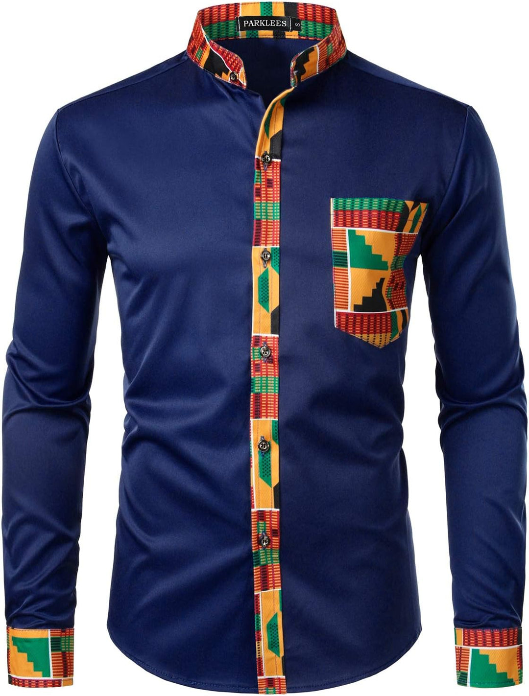 PARKLEES Herren African Tribal Grafik Patchwork Design Slim Fit Langarm Freizeithemd Party Shirt für