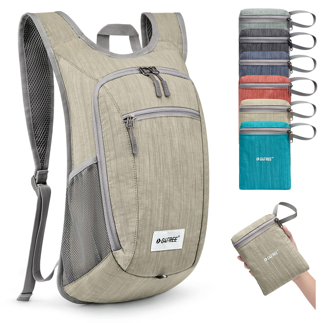 G4Free Kleiner Rucksack 10/15/20L Faltbarer Leichter Wanderrucksack Damen Herren, Beige 10Liters