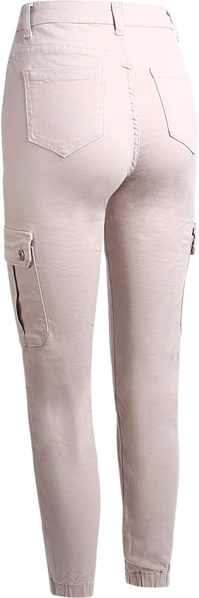 topschuhe24 2639 Damen Cargohose Jeans High Waist M Beige, M Beige