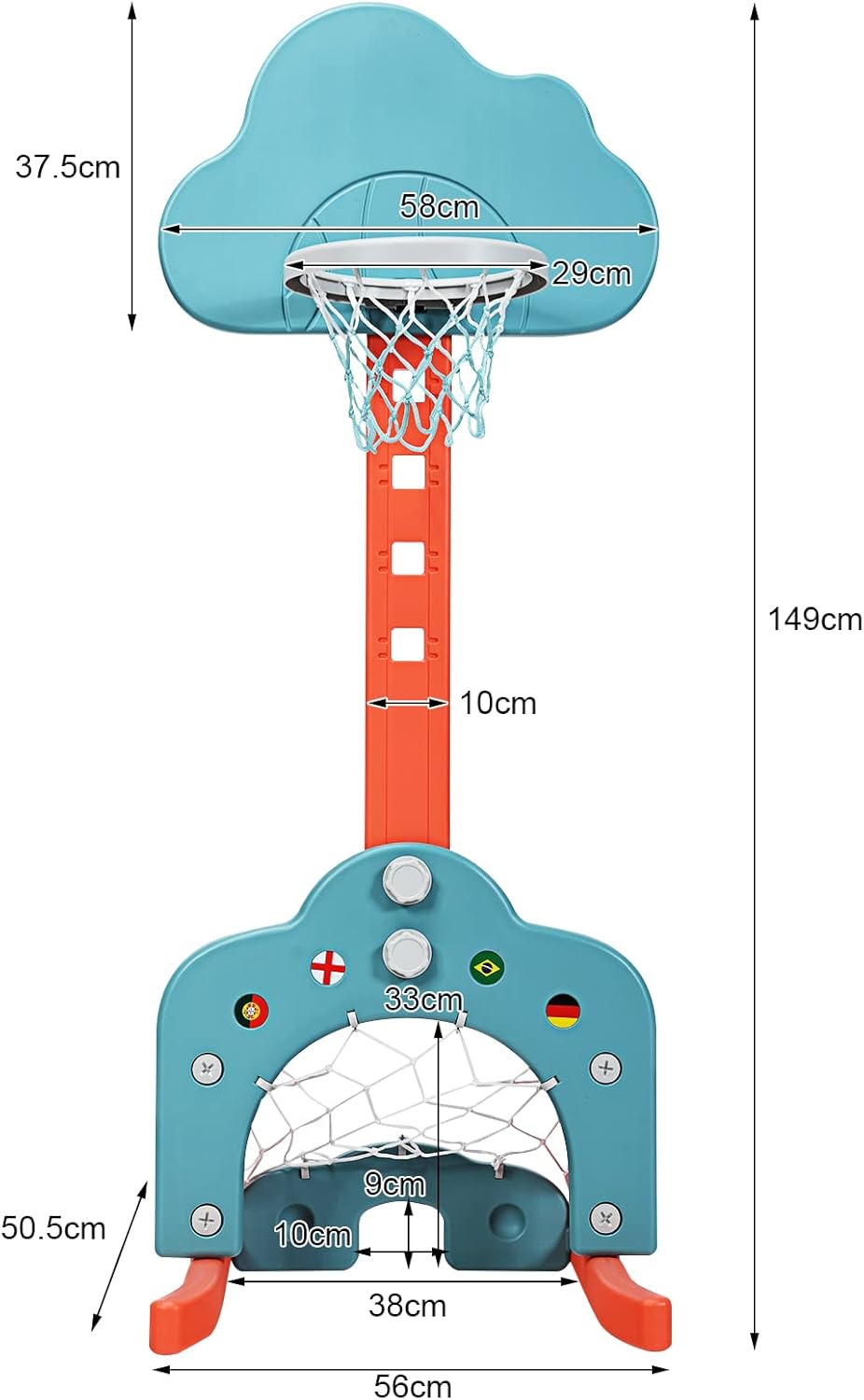 GOPLUS 3-in-1 Kinder Spielplatz, Basketballkorb &amp; Fussballtor &amp; Golfspiel, Höhenverstellbarer Basket