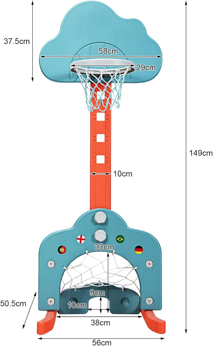 GOPLUS 3-in-1 Kinder Spielplatz, Basketballkorb &amp; Fussballtor &amp; Golfspiel, Höhenverstellbarer Basket
