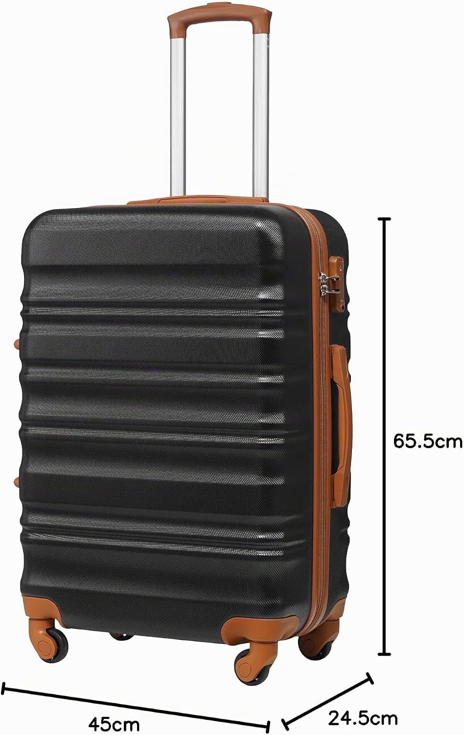 COOLIFE Hartschalen-Koffer Trolley Rollkoffer Reisekoffer mit TSA-Schloss und 4 Rollen (Schwarz/Brau