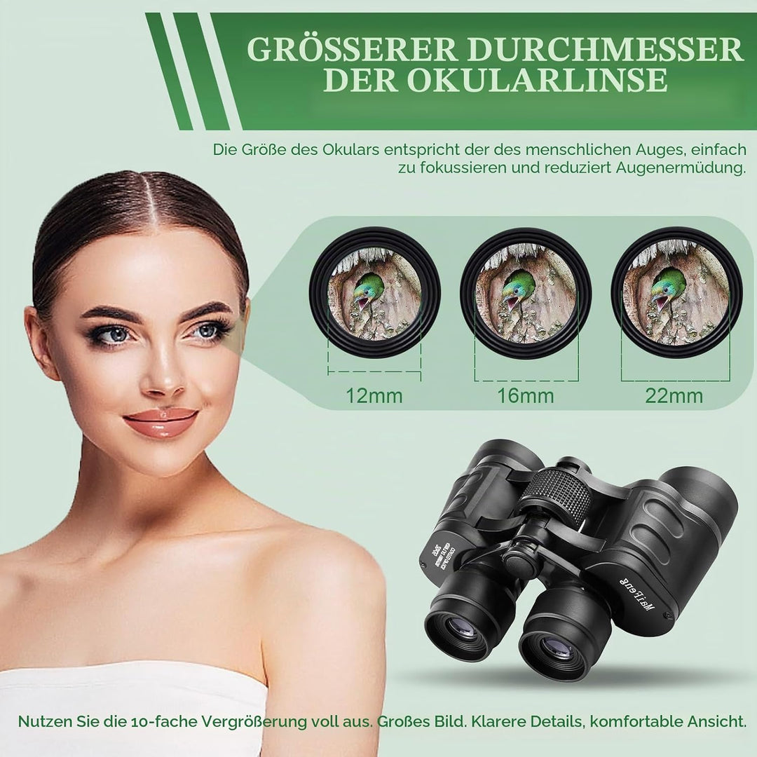 HD Fernglas für Erwachsene, Jagd, Wandern, Sightseeing, FMC-Linse Feldstecher inkl. Tragetasche, Tra
