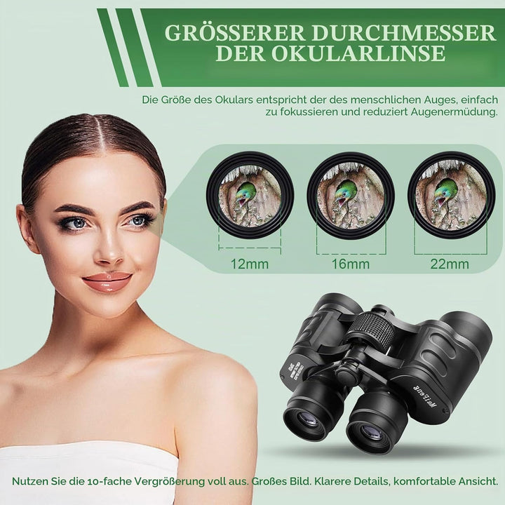 HD Fernglas für Erwachsene, Jagd, Wandern, Sightseeing, FMC-Linse Feldstecher inkl. Tragetasche, Tra