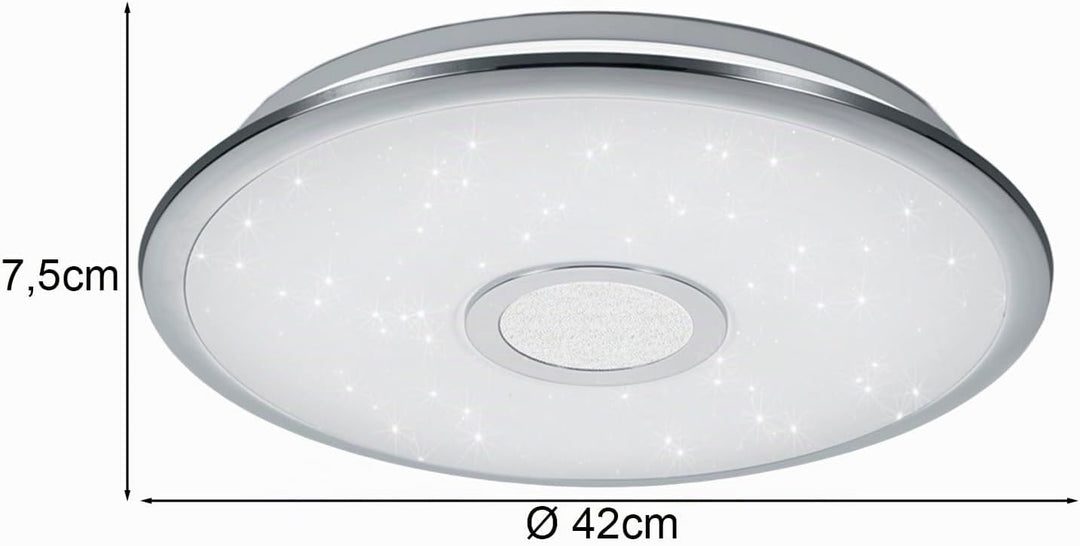 Trio Leuchten LED Deckenleuchte Osaka 678713006, Chrom, Acryl weiss mit Star Light Effekt, 30 Watt,