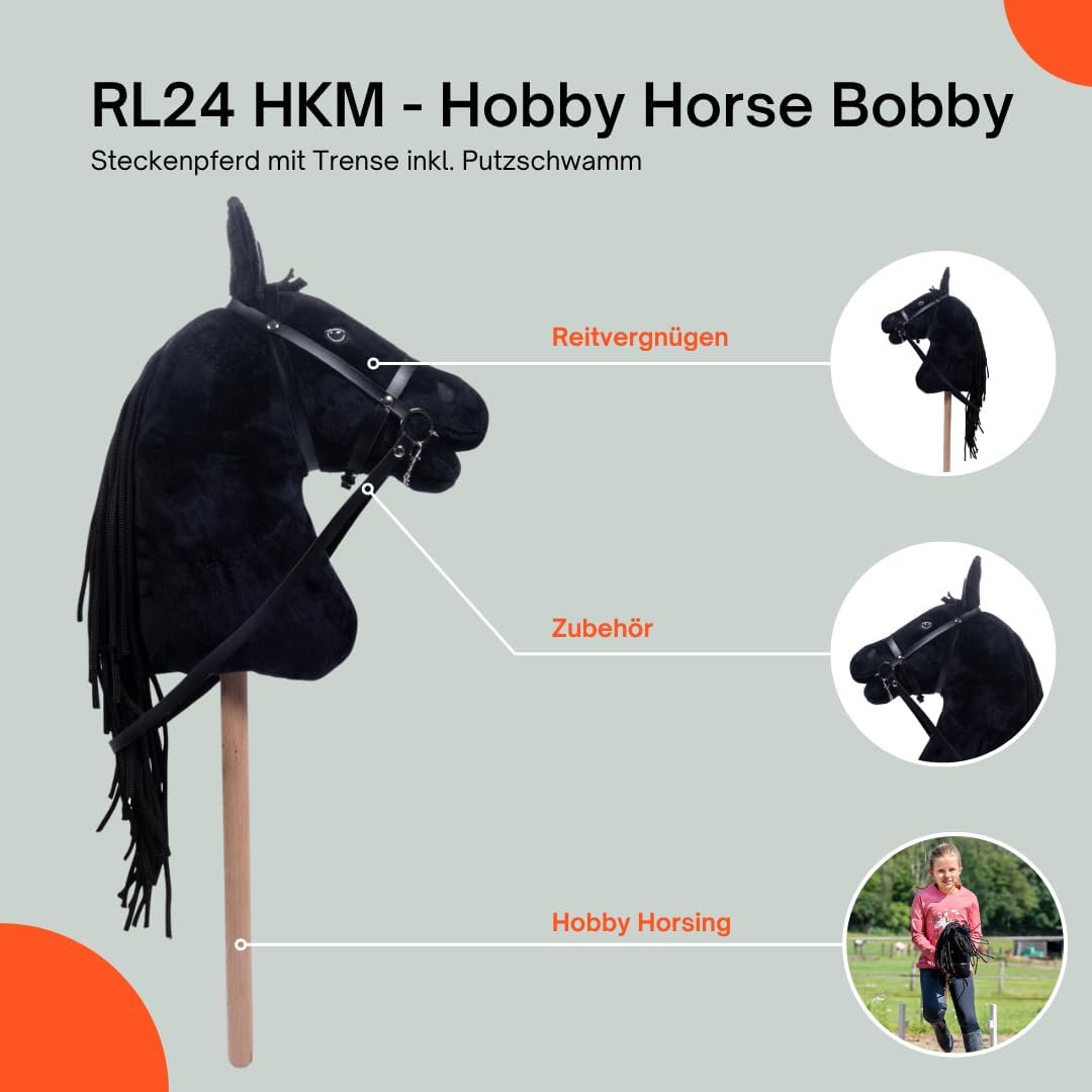 RL24 HKM - Hobby Horse Bobby inkl MagicBrush | Steckenpferd mit Trense | Spielpferd aus Plüsch mit H