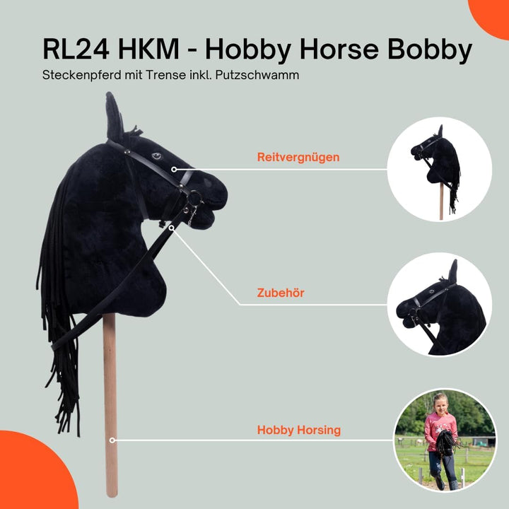 RL24 HKM - Hobby Horse Bobby inkl MagicBrush | Steckenpferd mit Trense | Spielpferd aus Plüsch mit H