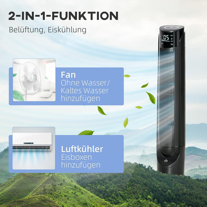 HOMCOM Luftkühler Turmventilator mit Wasserkühlung Luftbefeuchtung 60W leise Standventilator mit 12h