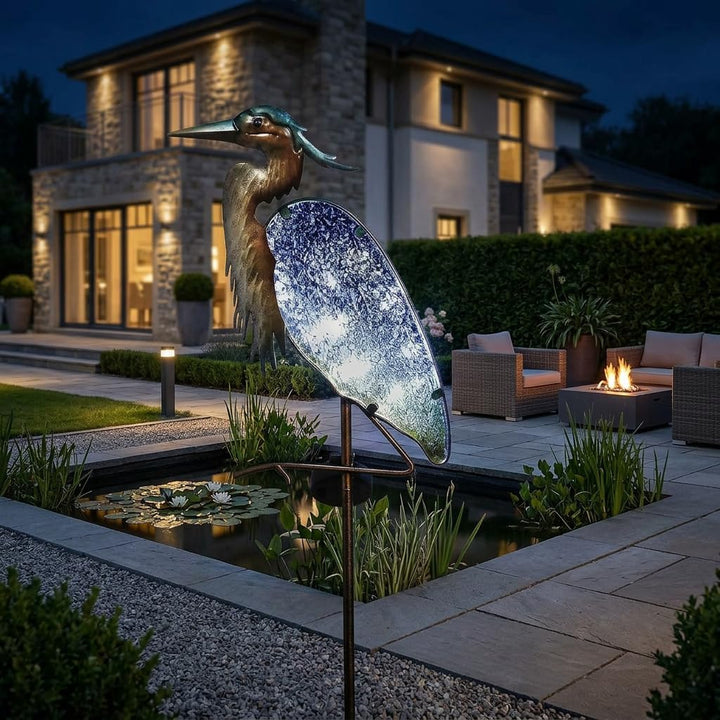 TERESA'S COLLECTIONS Solarlampen für Aussen,Gartendeko für Draussen Wetterfest,99cm Graureiher Solar