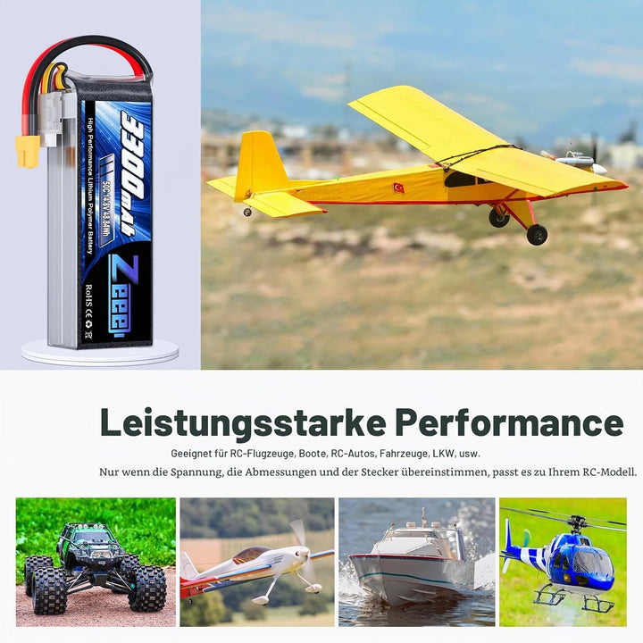 Zeee 4S Lipo Akku 14,8V 50C 3300mAh RC Batterie mit XT60 Stecker für RC Auto Truck Flugzeug Heilikop