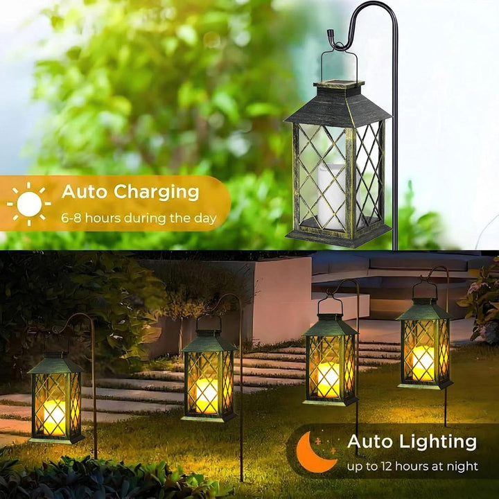 Yowin Solarlaterne für Aussen 35cm Grosse Solarlampen Garten mit Flammeneffekte Kerze, Gewalztes Gla