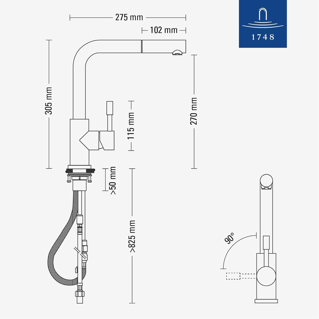 Villeroy &amp; Boch Steel Shower Küchenarmatur, Höhe 270 mm – Schwarz Matt