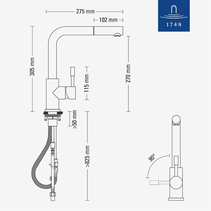 Villeroy &amp; Boch Steel Shower Küchenarmatur, Höhe 270 mm – Schwarz Matt