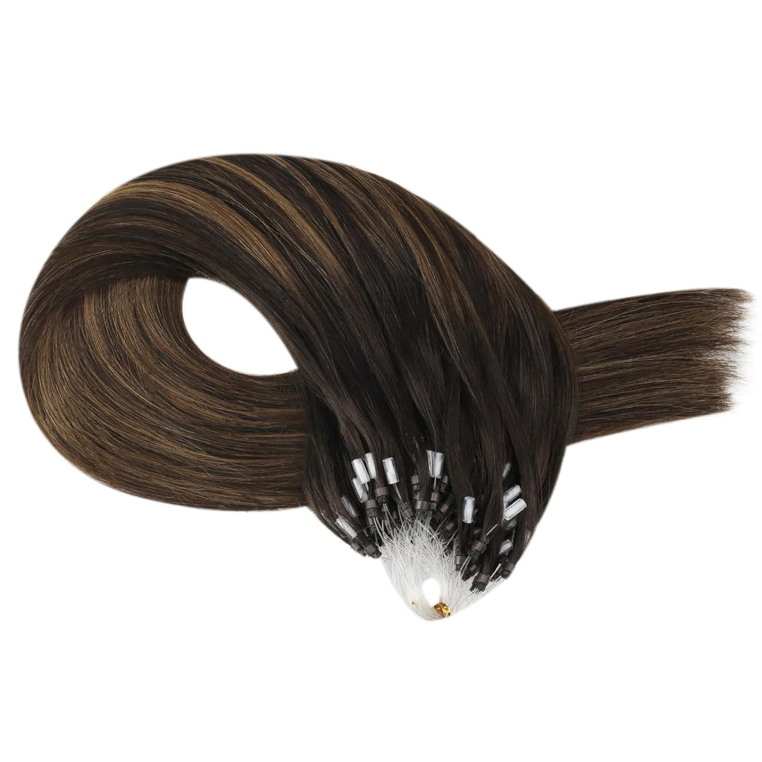 Moresoo Braun Microring Extensions Echthaar Remy 55 cm Microring Haarverlangerung Echthaar Balayage