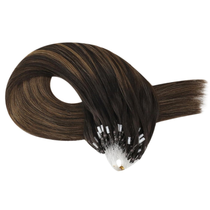 Moresoo Braun Microring Extensions Echthaar Remy 55 cm Microring Haarverlangerung Echthaar Balayage