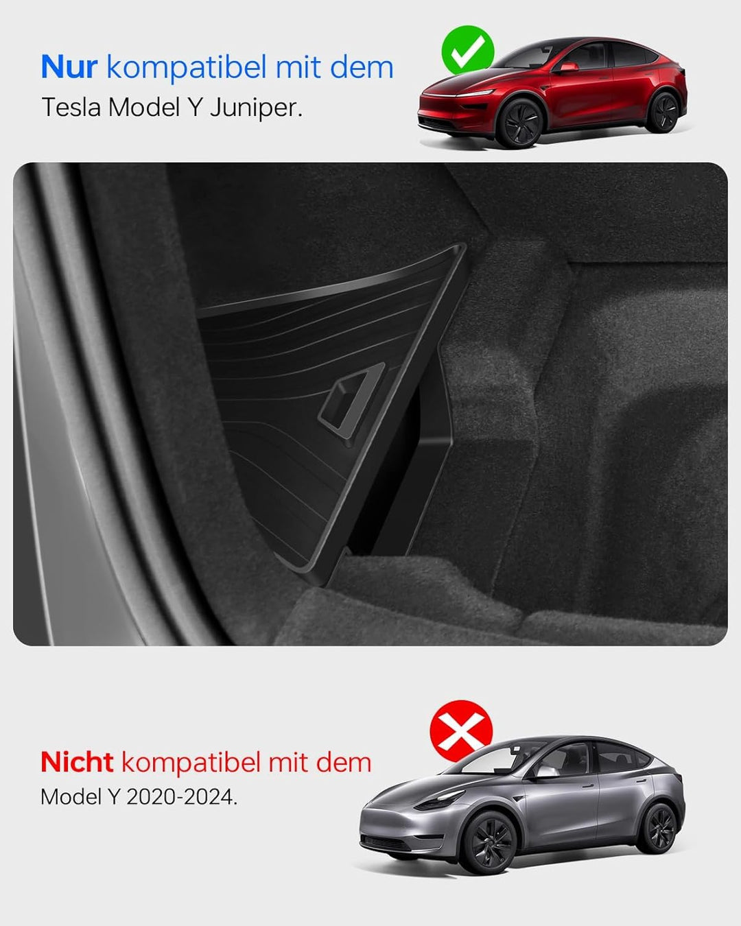 Kofferraum-Organizer für Tesla Model Y Juniper 2025 2026 2er Set mit Deckel – Wasserdicht, 1:1 Passf