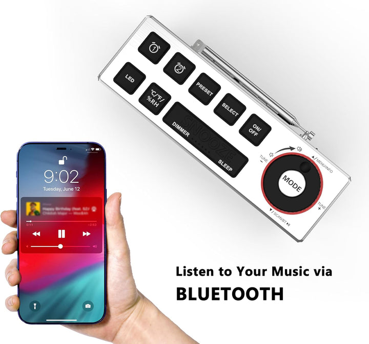 DAB+ & FM-Radiowecker mit Bluetooth, 40 Voreinstellungen, Kopfhörer, Dual-Weck mit Schlummer und Sch