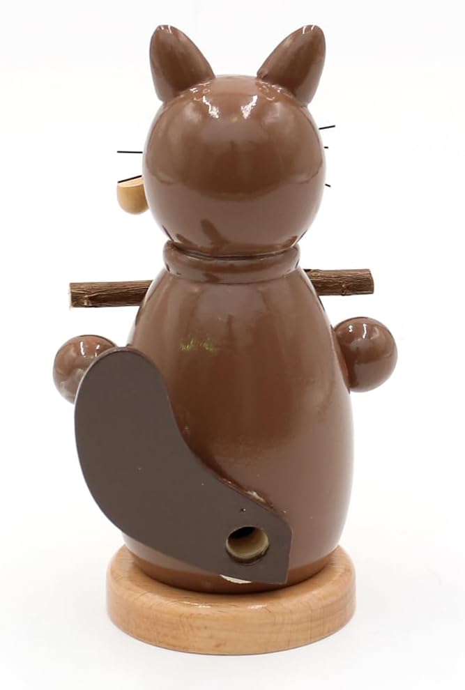 Dekohelden24 Holz Räuchermann, Räucherfigur, Räuchermännchen als Biber mit Holzbrett in braun, Gröss
