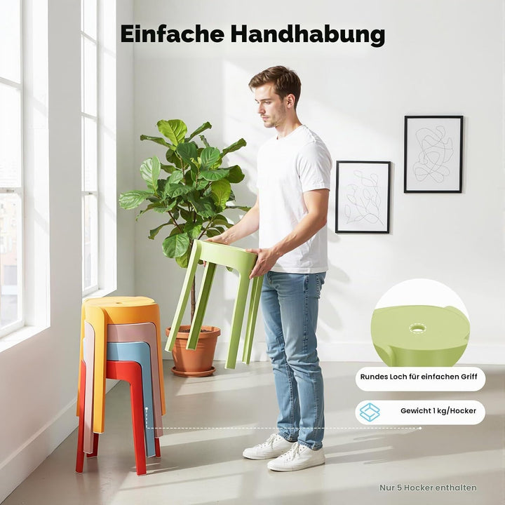 46 cm Hocker stapelbar, 5 Pcs Hocker Plastik, Stapelhocker Kunststoff, bis zu 75 kg, Plastikhocker f