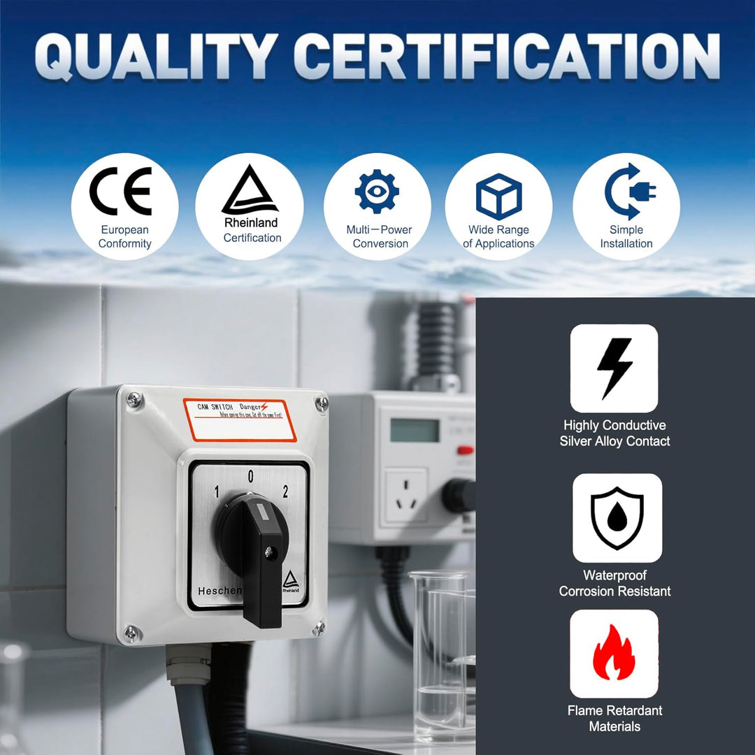 Heschen Universal Drehnockenwahlschalter, SZW26-63/D303.3D, 660V 63A, ON-OFF-ON 3 Positionen, 3 Phas