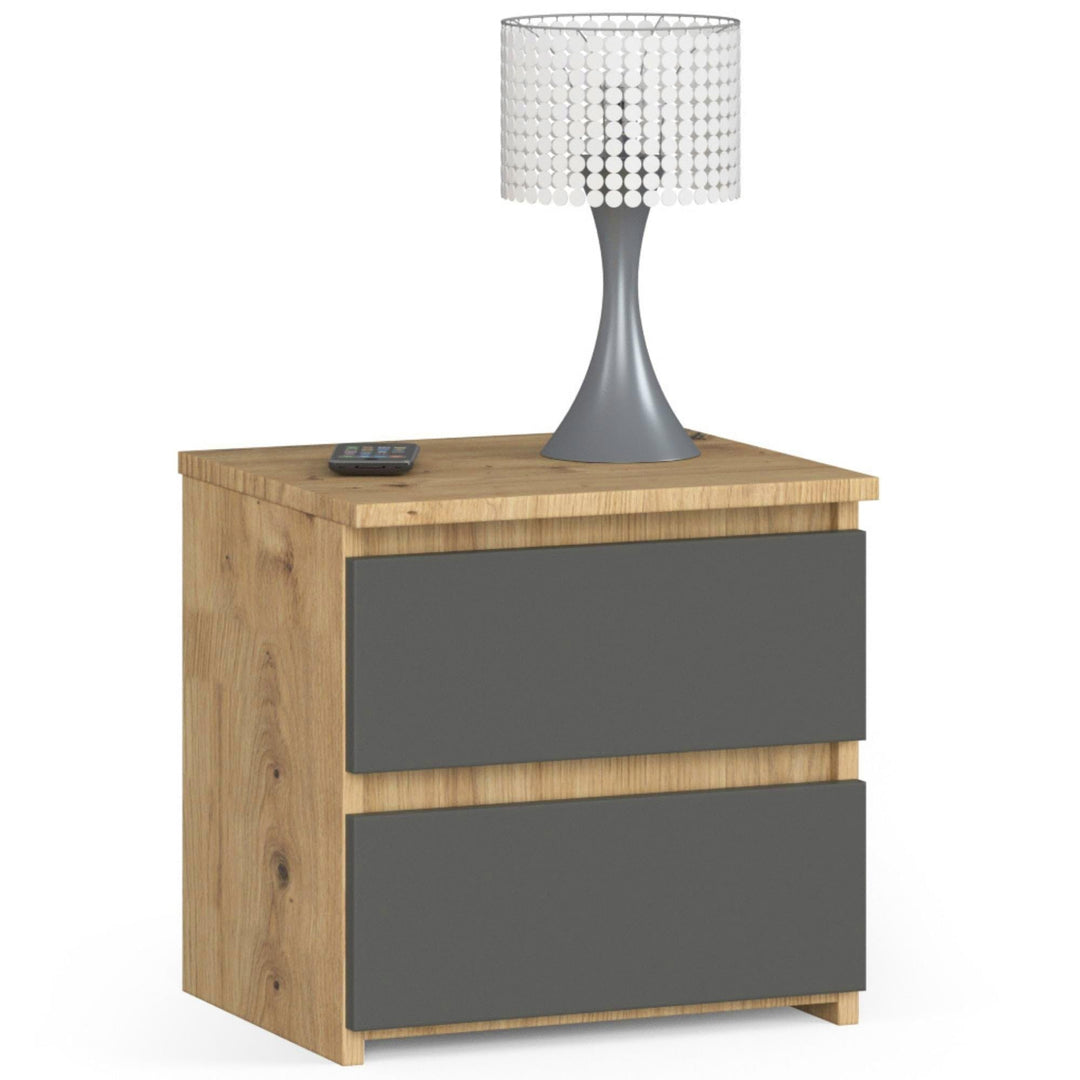 AKORD Nachttisch in minimalistischer Optik, mit 2 Schubladen, B40 x H40 x T35 cm Handwerkliche Eiche