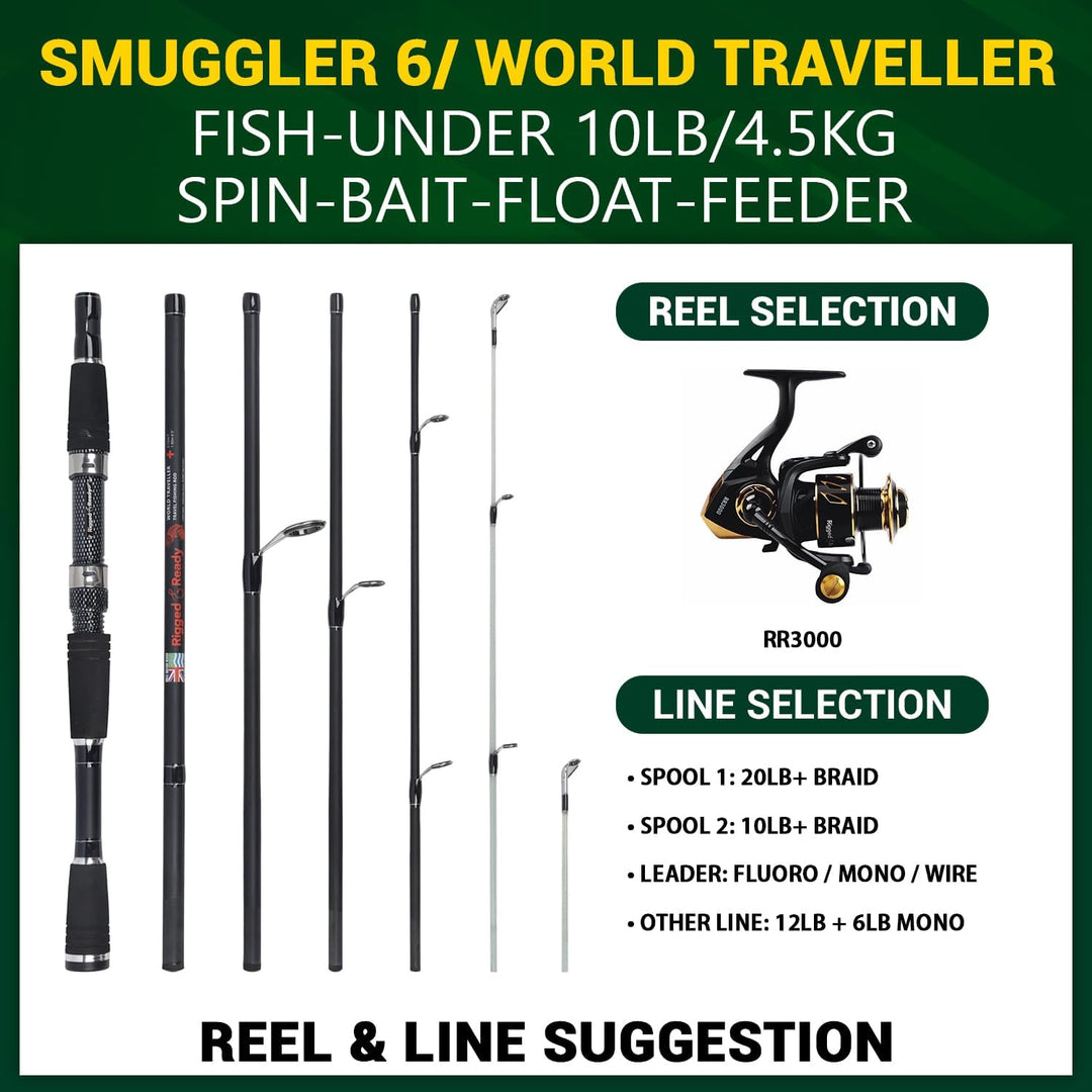 Rigged and Ready Reise-Angelruten der Smuggler-Serie. 4 einzigartige, superkompakte Multifunktionsru
