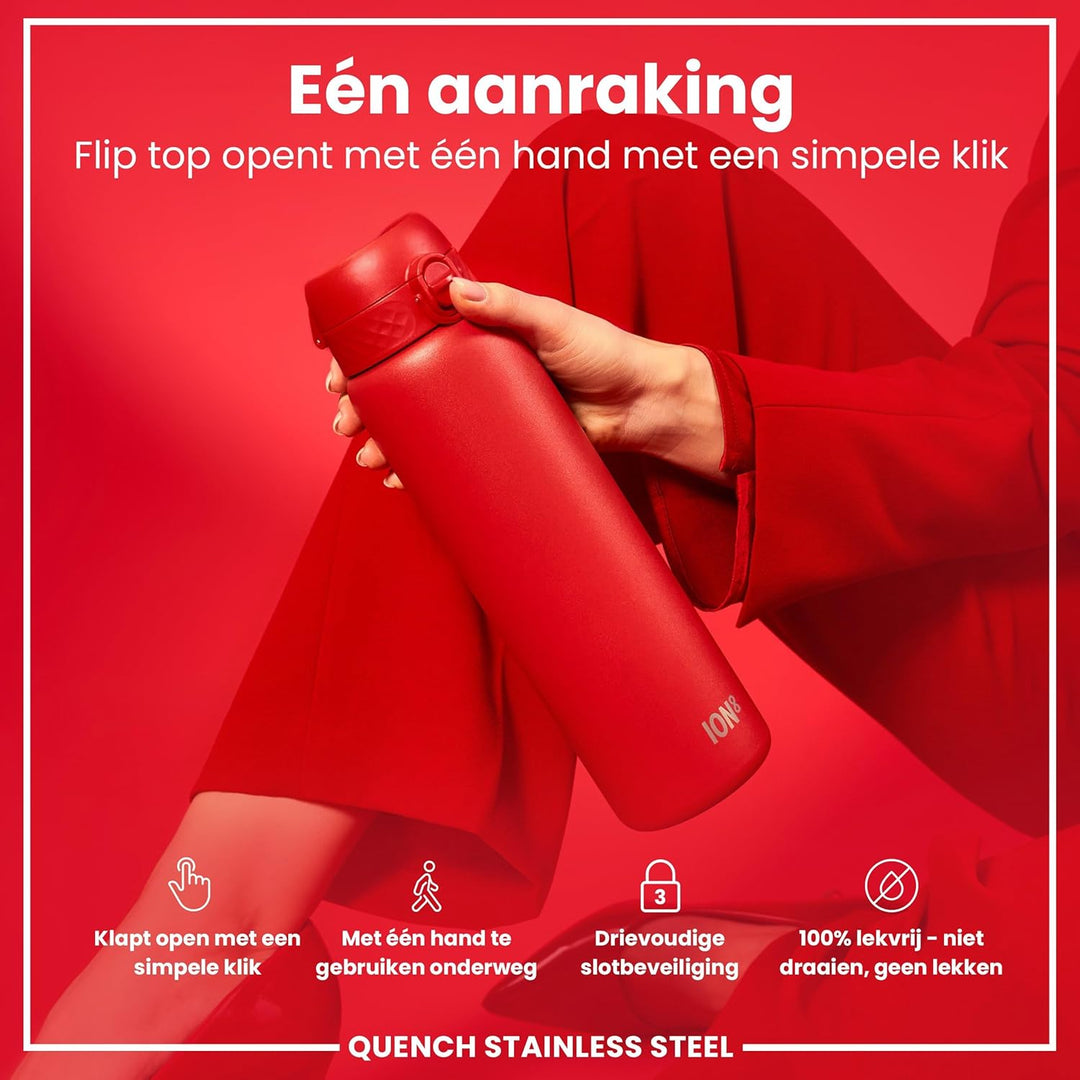 Ion8 1 Liter Edelstahl Trinkflasche, Auslaufsicher, Einhandöffnung, Sichere Verriegelung, Spülmaschi