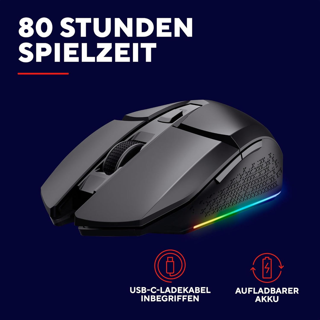 GXTrust 1108 Vylax Wiederaufladbare Kabellose Gaming Maus, 80 Stunden Akkulaufzeit, Verstaubarer USB