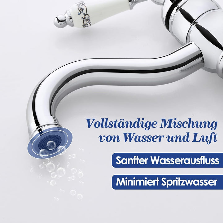Wasserhahn Bad Hoch Antik, 360° Schwenkbar Einhebel Armatur Badezimmer mit Keramikgriff, Waschtischa