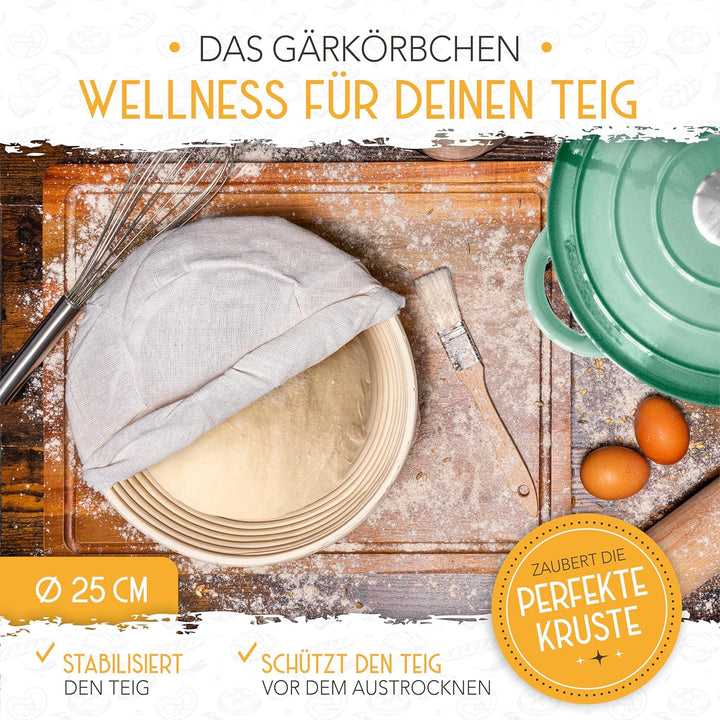KRUSTENZAUBER Topf Brot Backen [inkl. Gärkorb] - Hochwertiger Emaille Topf 26cm - Idealer gusseisern