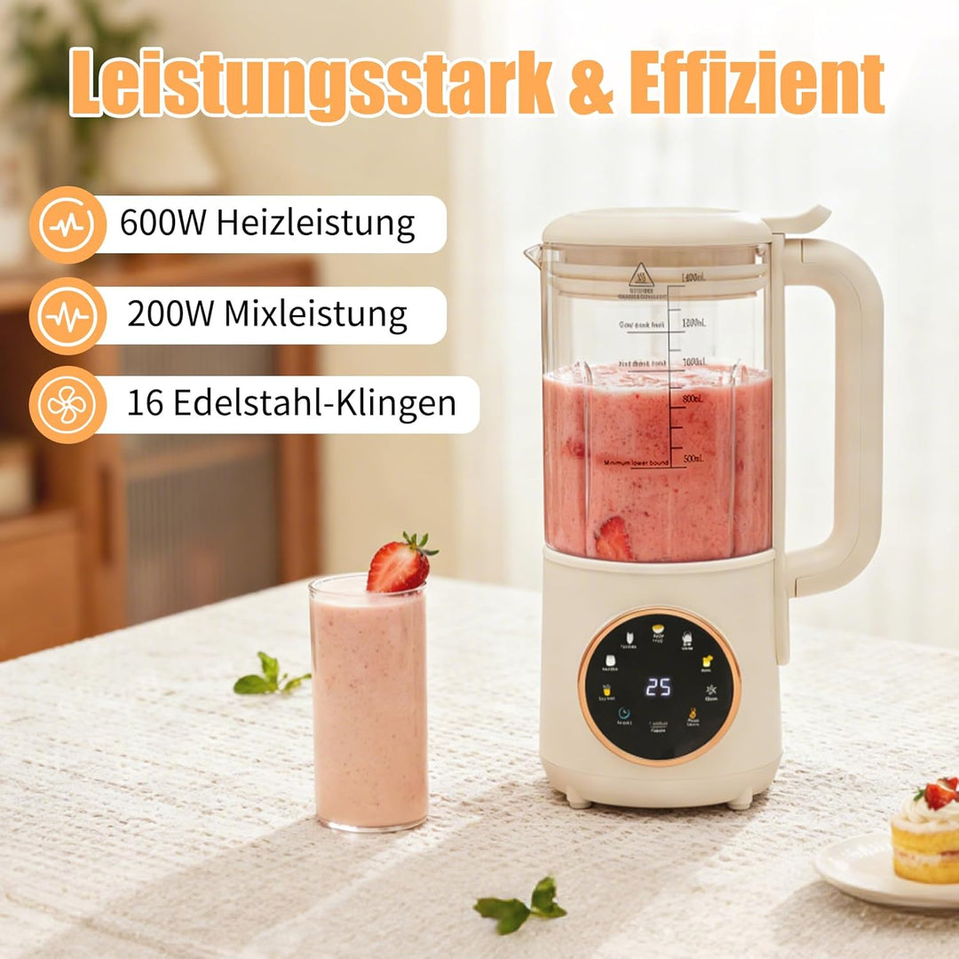 1400ml Pflanzenmilchbereiter Entsafter Nussmilchbereiter Nussmilch Maschine mit Touch-LED-Display, H