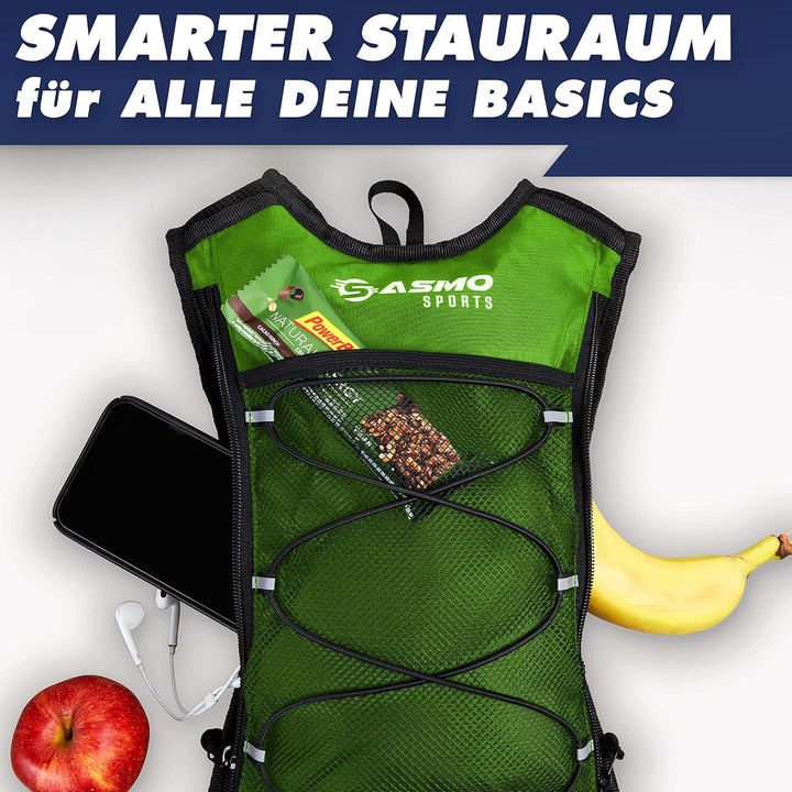 SASMO® Laufrucksack 6L (Grün) mit Thermofach | Lauf Rucksack - Ultraleicht 300g | Laufrucksack Damen