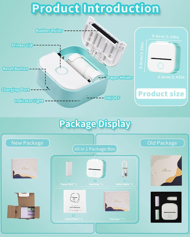 Phomemo T02 Mini Aufkleber Drucker - Tragbarer Drucker, Thermo Fotodrucker Maschine für Studium, Not