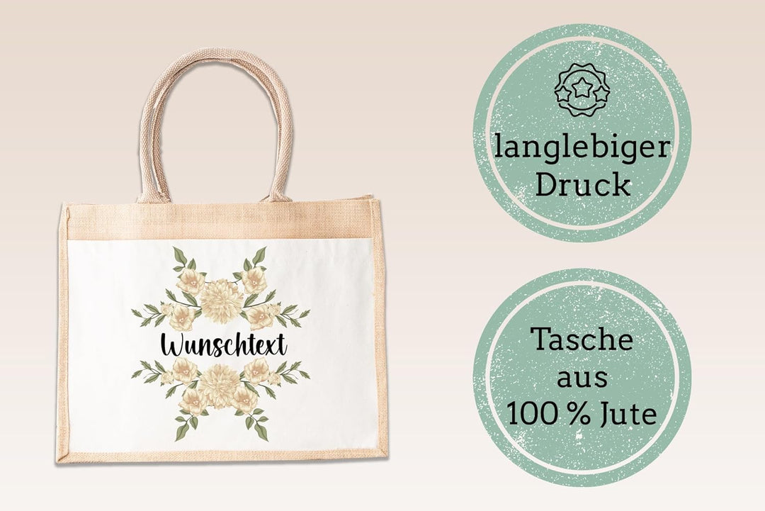 LIEBTASTISCH - Nachhaltige Jutetasche - Personalisierte Tasche mit Wunschtext - Geschenk - Einkaufst