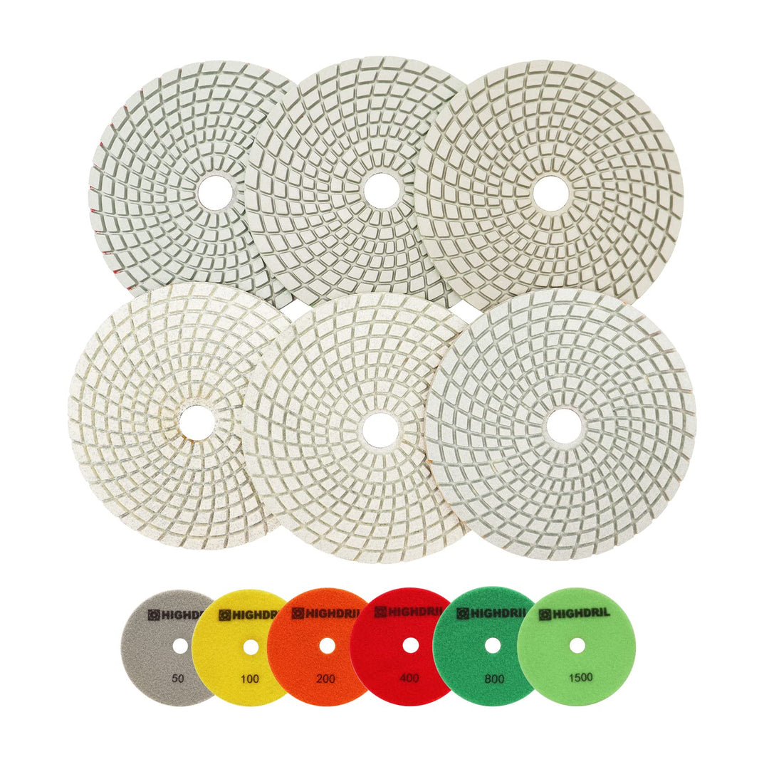 Nasse Diamant Polierscheibe - HIGHDRIL 6 Stück 125MM (#50#100#200#400#800#1500) diamant schleifpad f