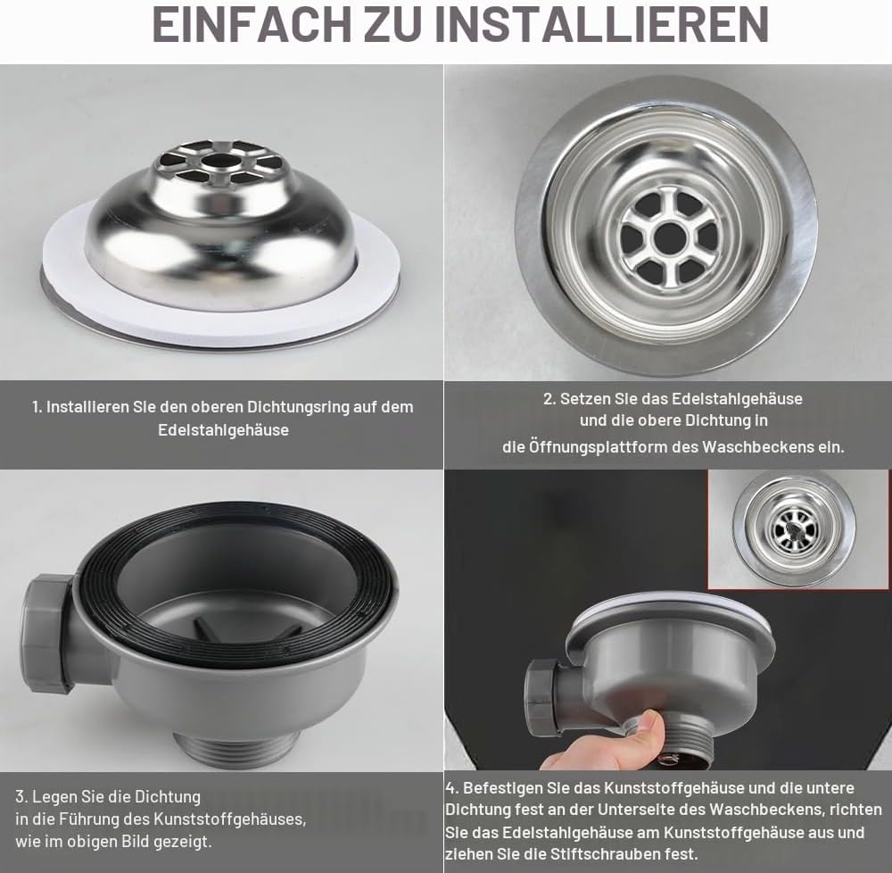 Ablaufgarnitur Spüle 110mm, Abflusssieb Mit überlauf, Edelstahl Siebkorbventil Spülbecken Ablaufgarn