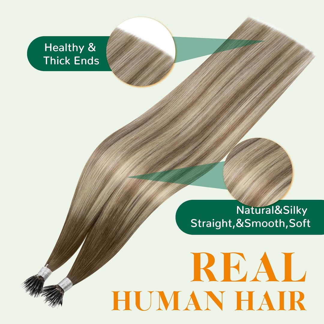 Easyouth Extensions mit Nanoring Echthaar 20 Zoll 50 Stück 50g Farbe Dunkelbraun tu Aschbraun Mix Mi