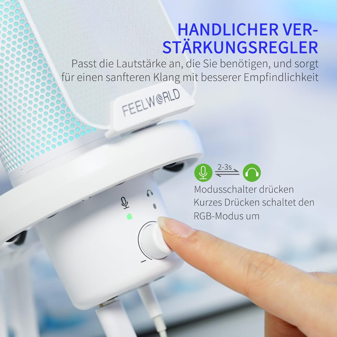 FEELWORLD VM1 USB-Gaming-Mikrofon für die Aufnahme von Podcasts, weisser Formfaktor, Studio-PC-Mikro