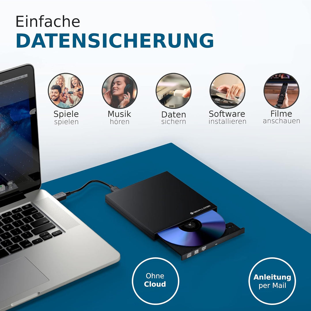 techPulse120 tragbarer USB 3.0 DVD CD Brenner Rom externer Superdrive Portable Laufwerk DVD-RW DVDRW