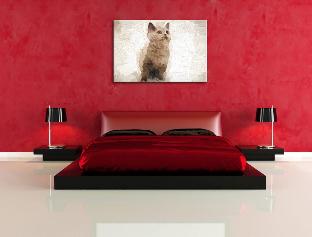 Pixxprint Niedliches Katzenbaby auf Teppich als Leinwandbild/Grösse: 100x70 cm/Wandbild/Kunstdruck/f