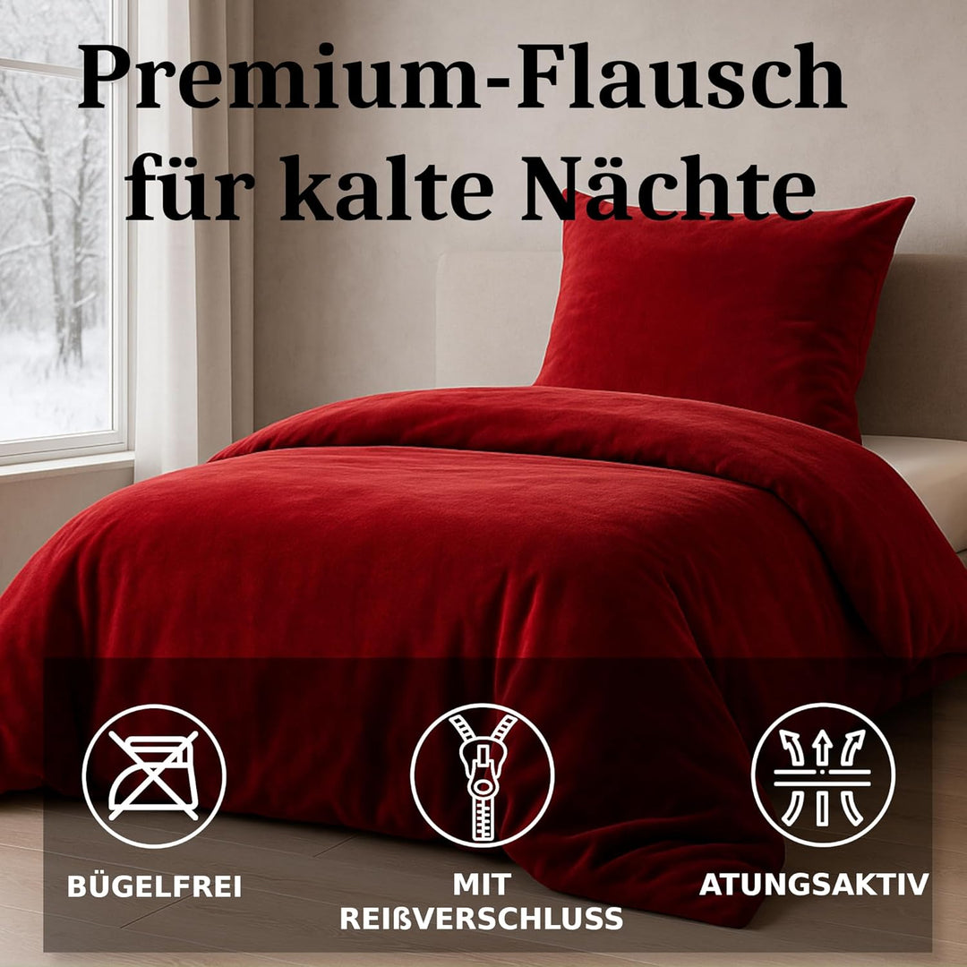 MALIKA Winter Plüsch Bettwäsche Nicky-Teddy Cashmere Coral Fleece 135x200 155x220 200, Grösse:155 x