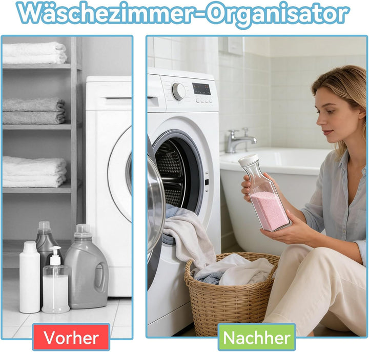 Waschmittel Aufbewahrung, 3 Stück Waschpulver Aufbewahrungsbox mit Etikett , 1.5 L Waschpulver Aufbe