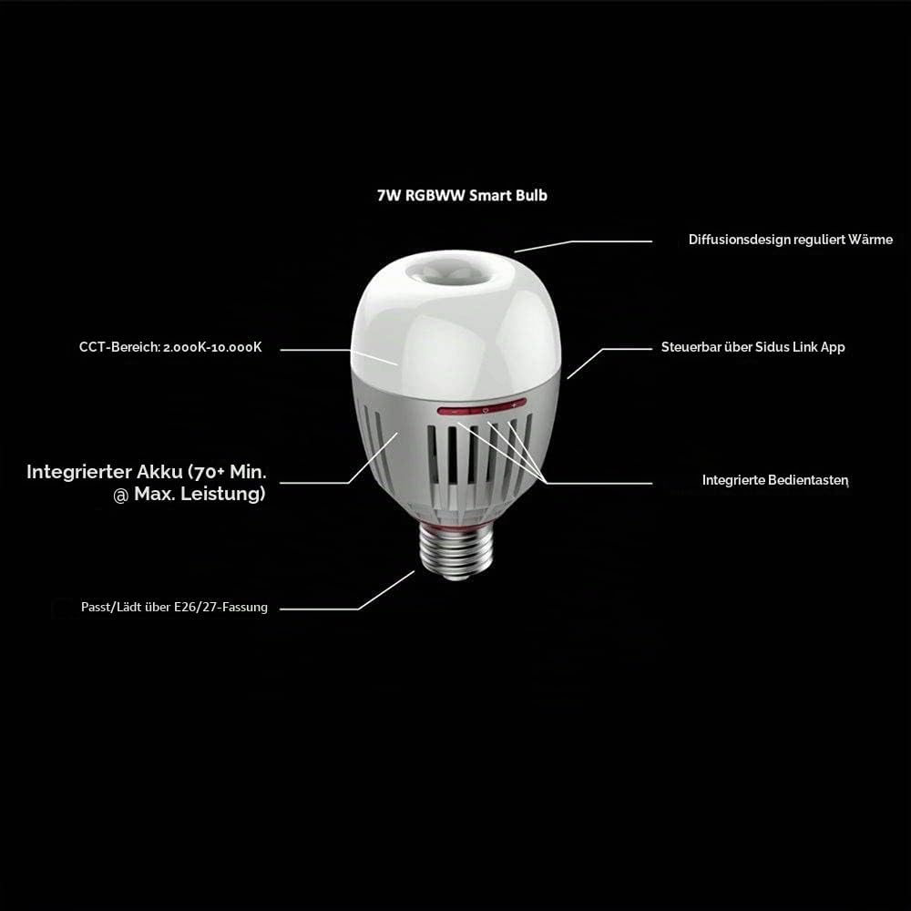 Aputure Accent B7C 7W RGBWW Smart Bulb CCT-Bereich 2.000K-10.000K und Sidus Link App Kompatibel für