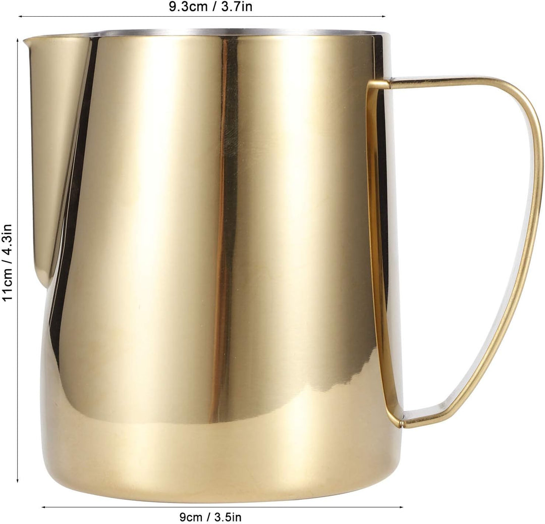 Tomotato Milchschaum Krug, Gold Edelstahl Milchkännchen Aufschäumkännchen mit Spitzer Ausguss Kaffee
