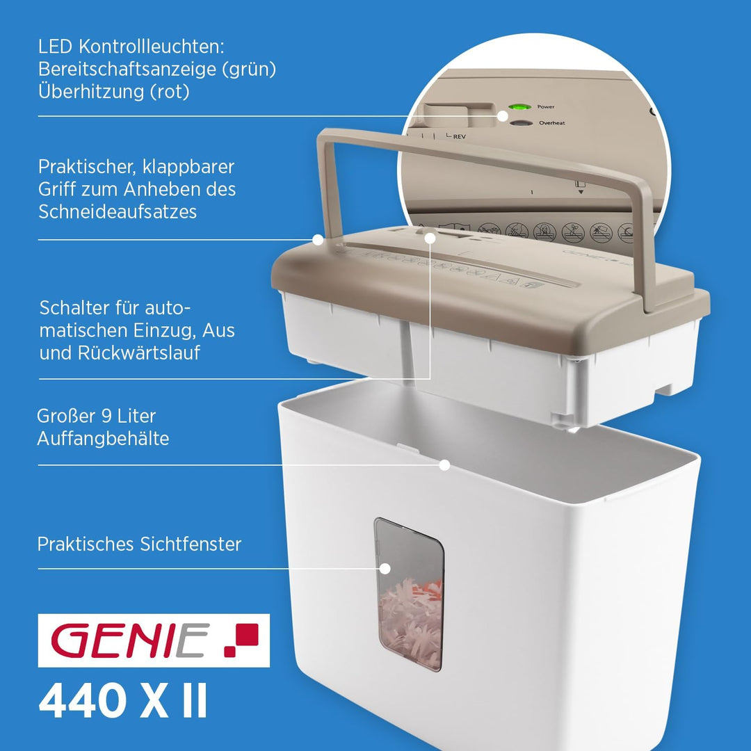 Genie 440 X II BR Schredder Aktenvernichter P4 | Papierschredder mit Partikelschnitt | 9L Auffangvol