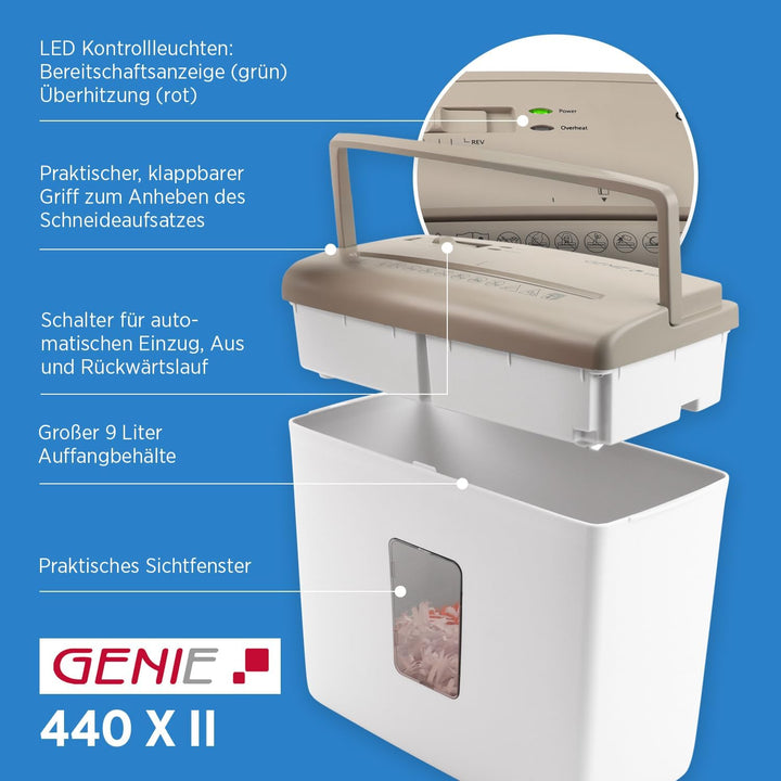 Genie 440 X II BR Schredder Aktenvernichter P4 | Papierschredder mit Partikelschnitt | 9L Auffangvol