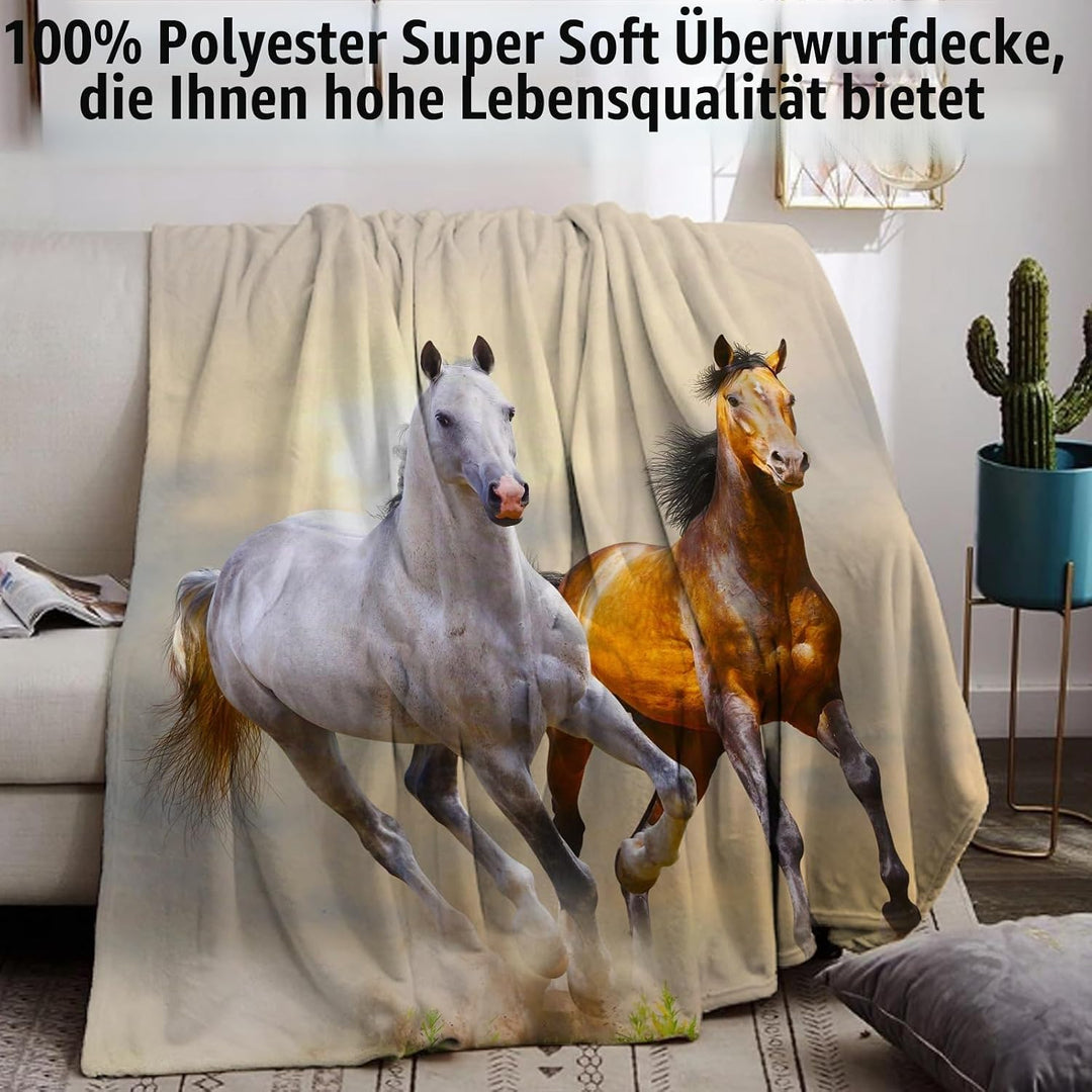 Pferd Kuscheldecke Flanell Decke Fleecedecke Flauschig Weich und Warme,3D Pferd Wohndecke Sofadecke