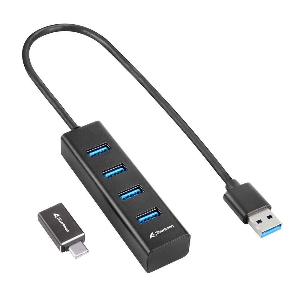 Sharkoon 4-Port USB 3.2 GEN 1 Aluminium Hub, Schwarz