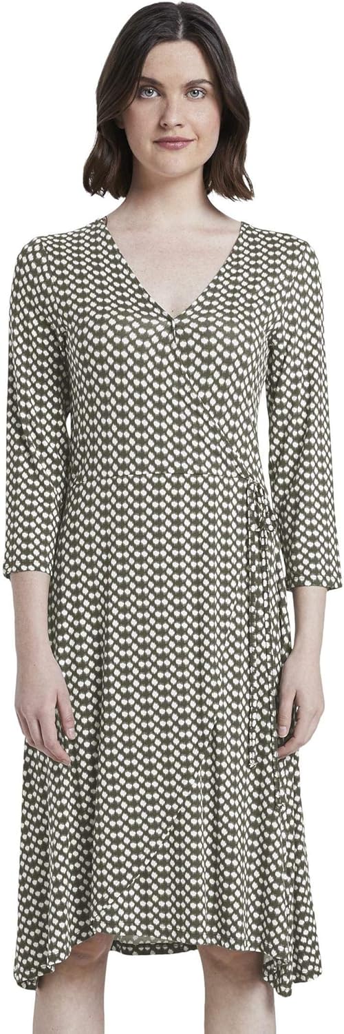 TOM TAILOR Damen Kleider & Jumpsuits Gemustertes Jersey-Wickelkleid Khaki dot Design,36,22738,7000